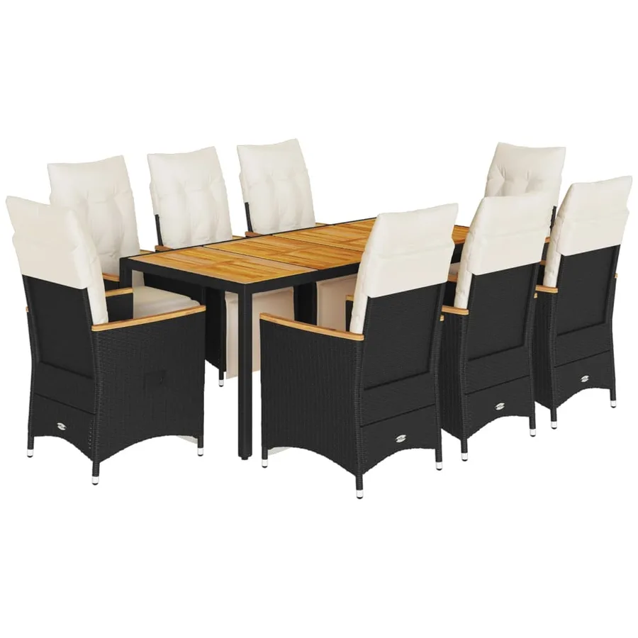 Ensemble de bistro de jardin 9 pcs coussins noir poly rotin - 2