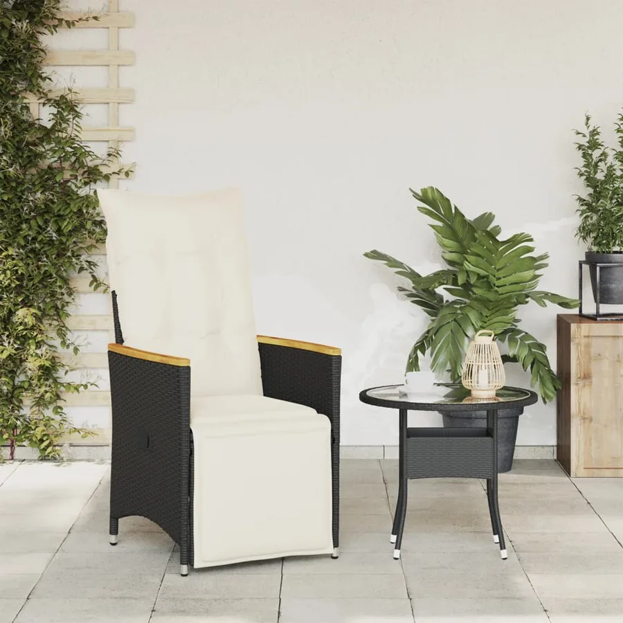 Chaise inclinable de jardin avec coussins noir résine tressée - 3