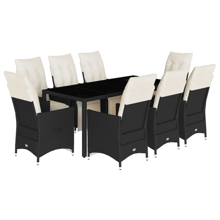 Ensemble à manger de jardin 9pcs coussins noir résine tressée - 2