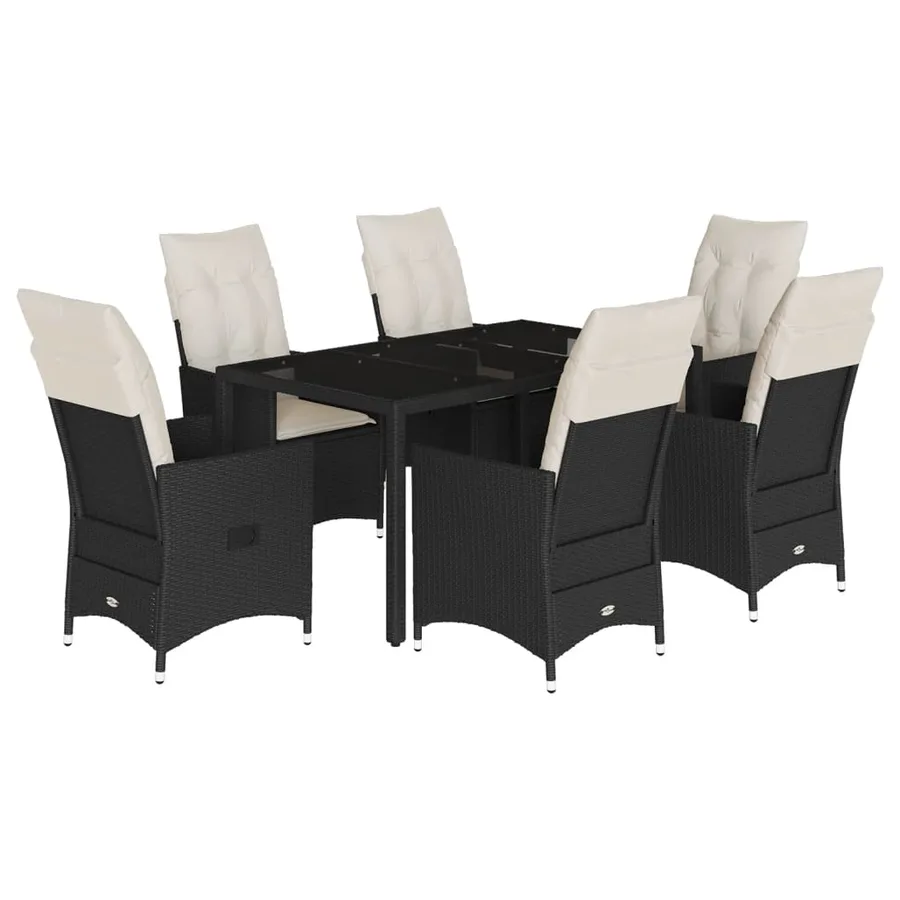 Ensemble à manger de jardin coussins 7pcs Noir Résine tressée - 2