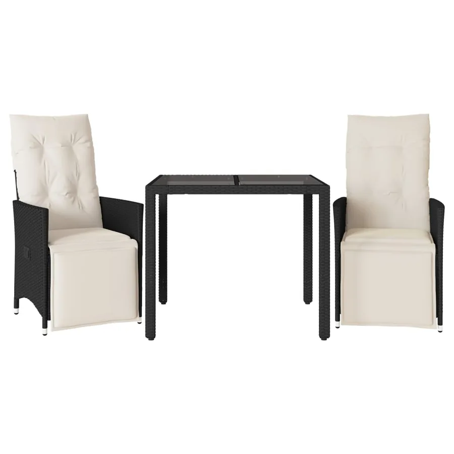 Ensemble de bistro 3 pcs avec coussins noir résine tressée - 2