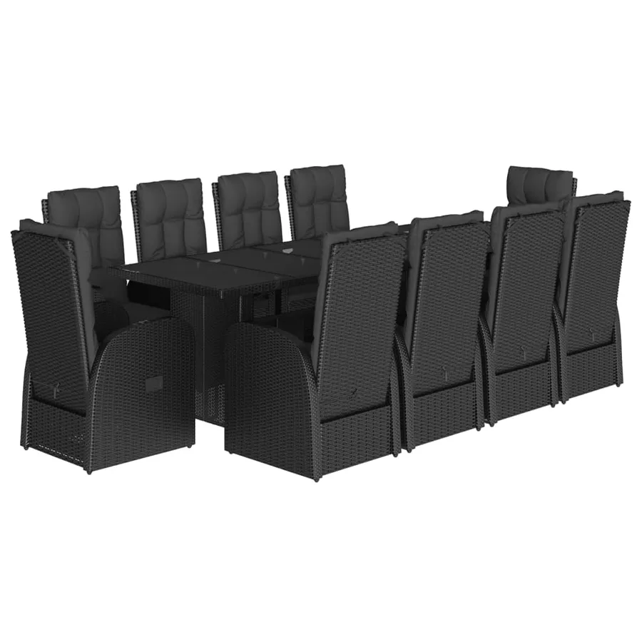 Ensemble à manger de jardin 11 pcs coussins noir résine tressée - 2