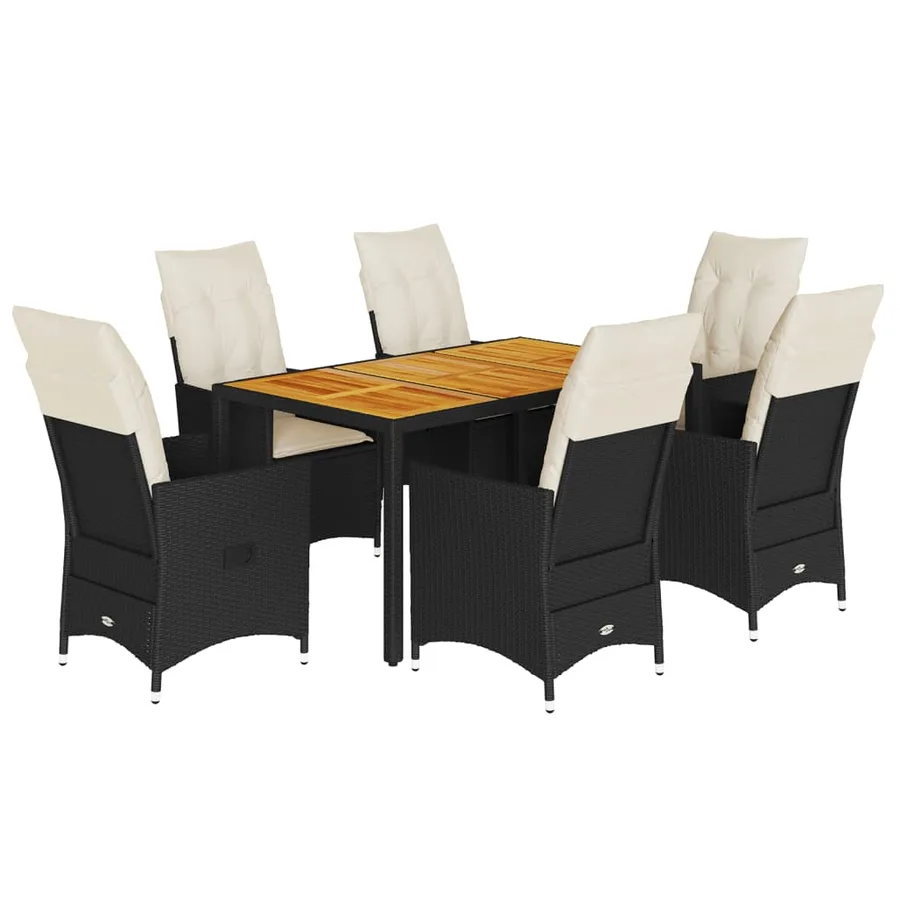 Ensemble à manger de jardin coussins 7pcs Noir Résine tressée - 2
