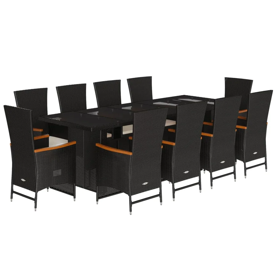 Ensemble à manger de jardin 11 pcs coussins noir résine tressée - 2