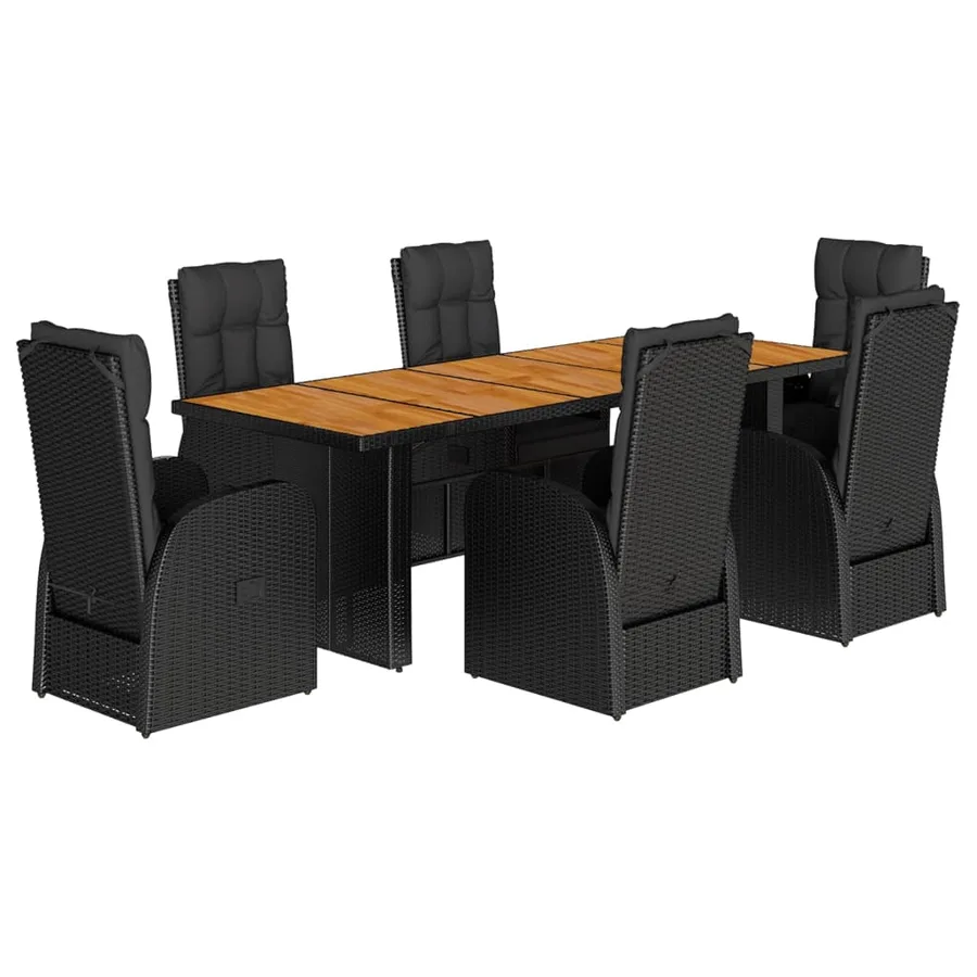 Ensemble à manger de jardin coussins 7 pcs noir résine tressée - 2