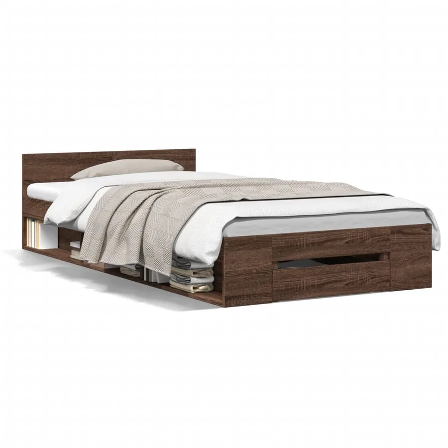Cadre de lit avec tiroir sans matelas chêne marron 75x190 cm - 2