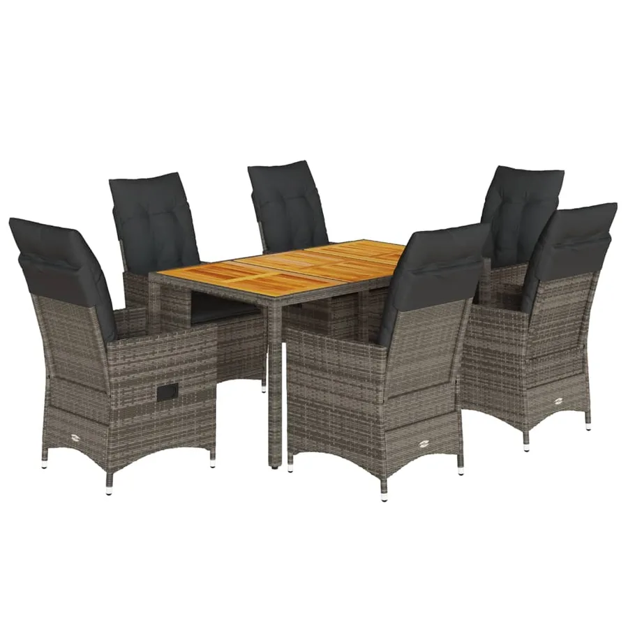 Ensemble à manger de jardin et coussins 7 pcs gris rotin - 2
