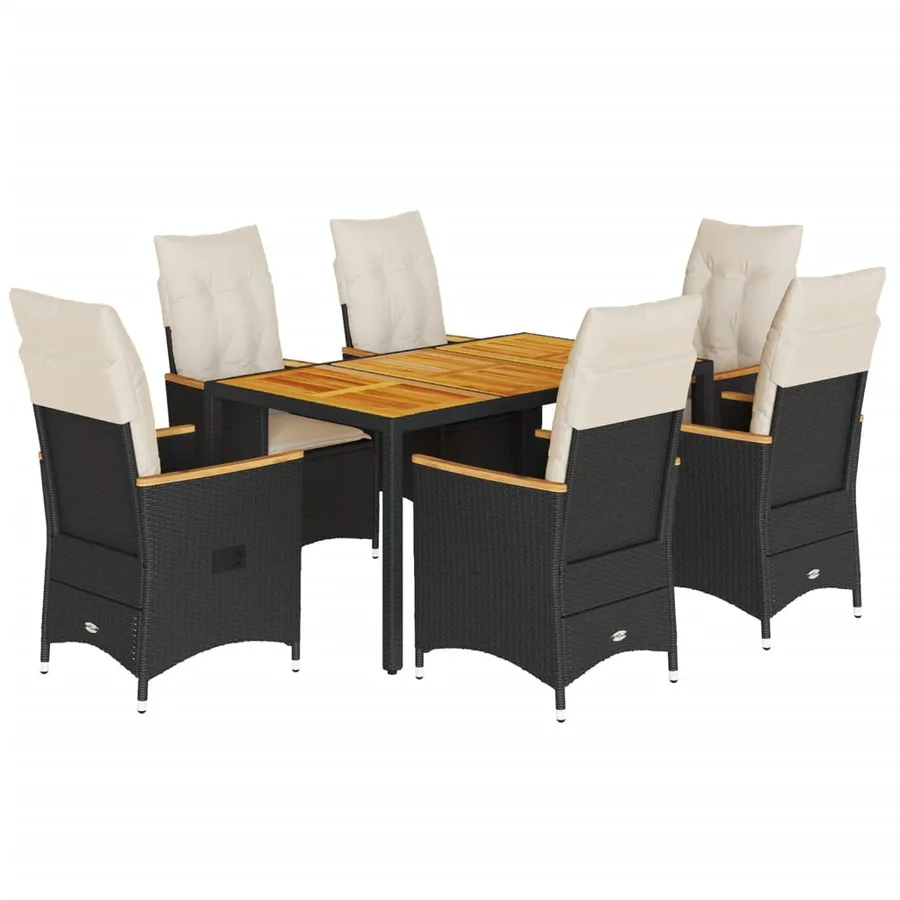Ensemble à manger de jardin coussins 7pcs Noir Résine tressée - 2