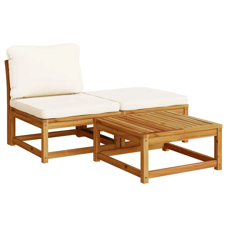 Salon de jardin 3 pcs avec coussins bois massif d'acacia - 2