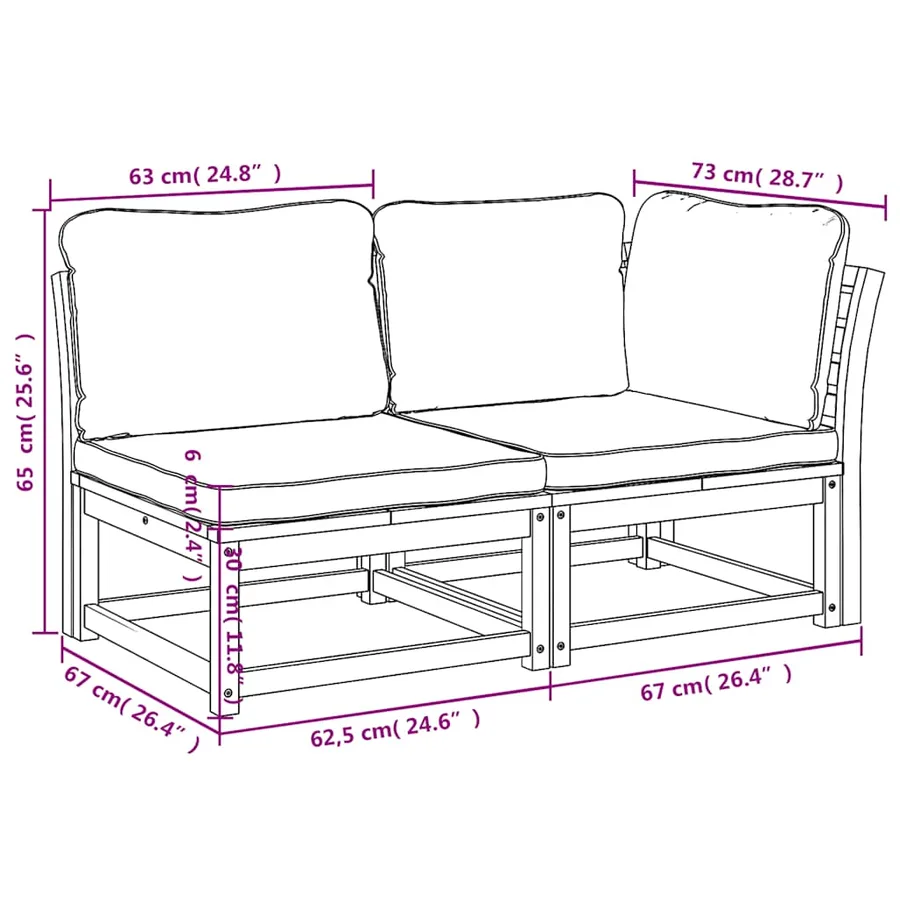 Salon de jardin 2 pcs avec coussins bois massif d'acacia - 7