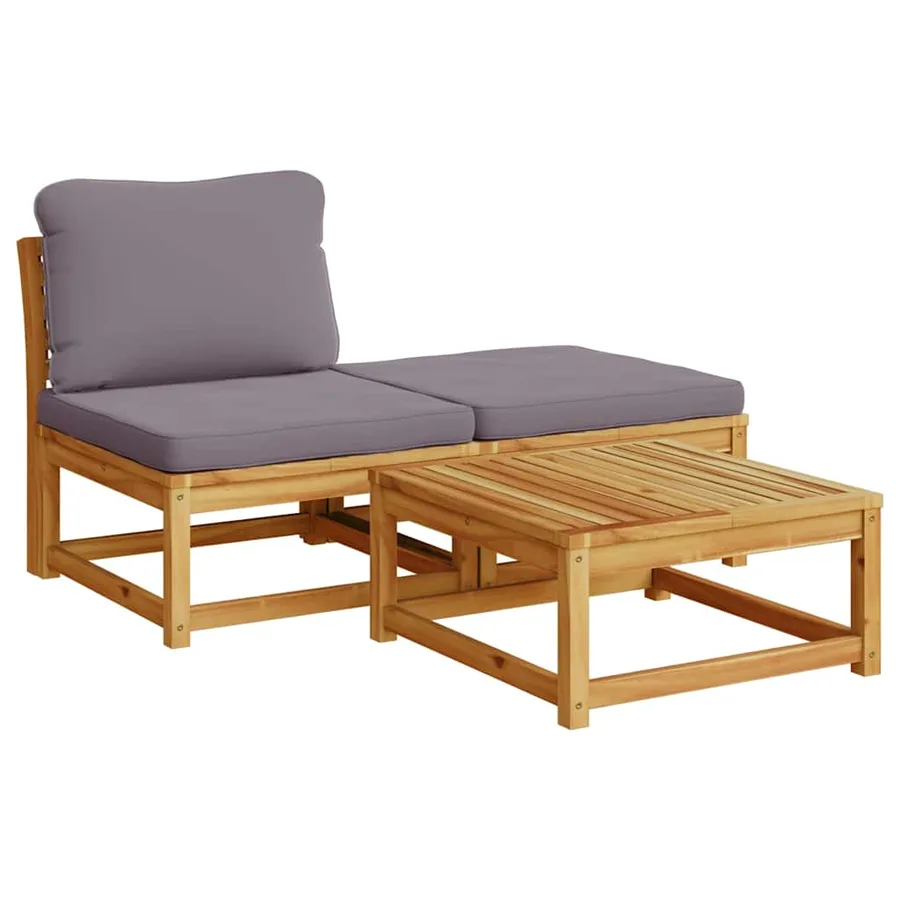 Salon de jardin avec coussins 5 pcs Bois d'acacia solide - 3