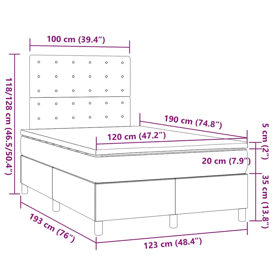 Sommier à lattes de lit avec matelas gris foncé 120x190cm tissu - 9