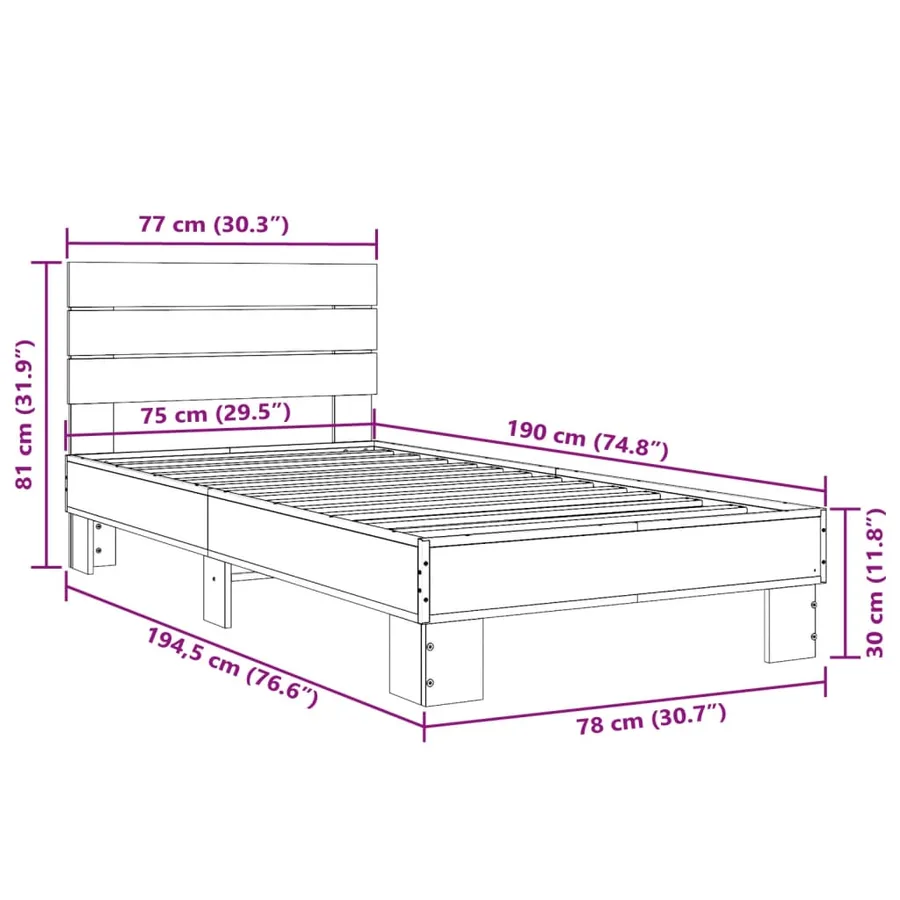Cadre de lit sans matelas noir 75x190 cm - 9