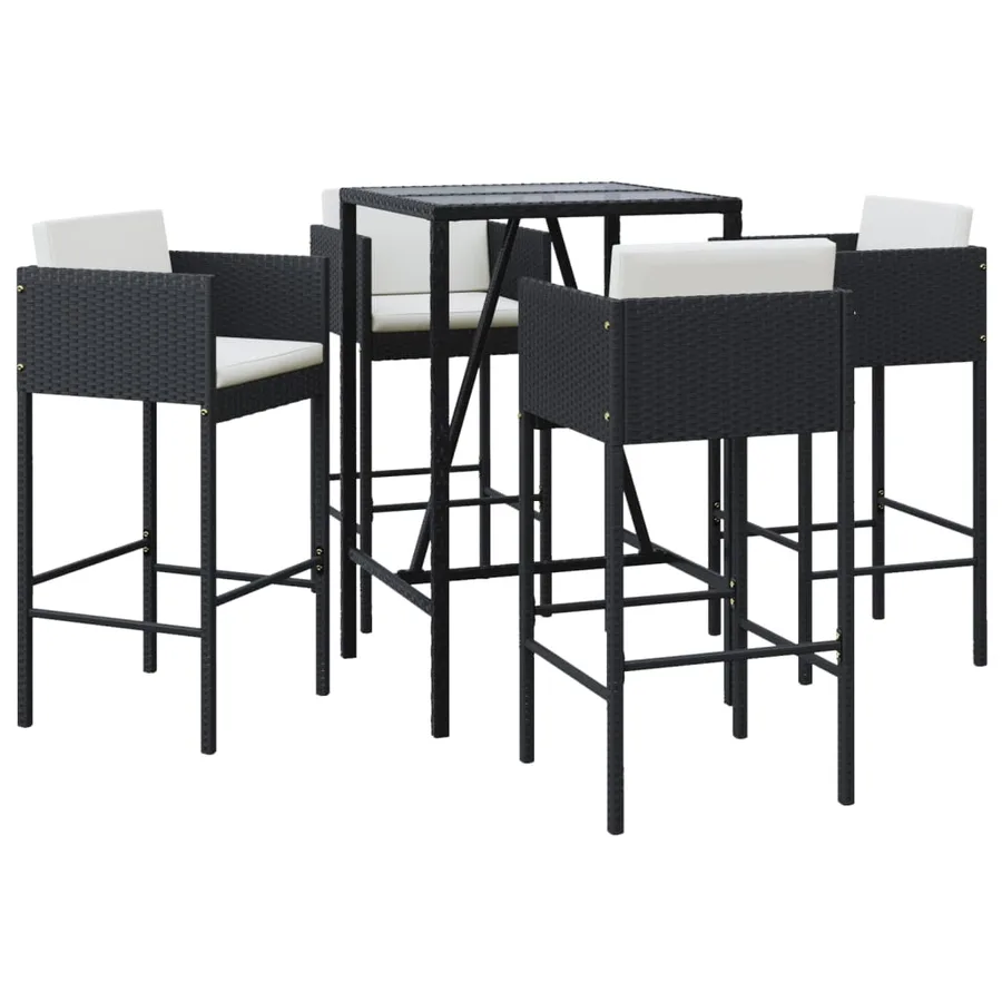 Ensemble de bar de jardin 5 pcs avec coussins noir poly rotin - 2