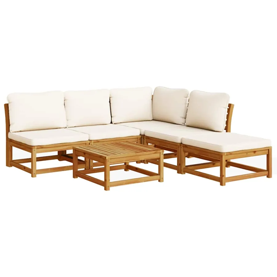 Salon de jardin 6 pcs avec coussins bois d'acacia solide - 2
