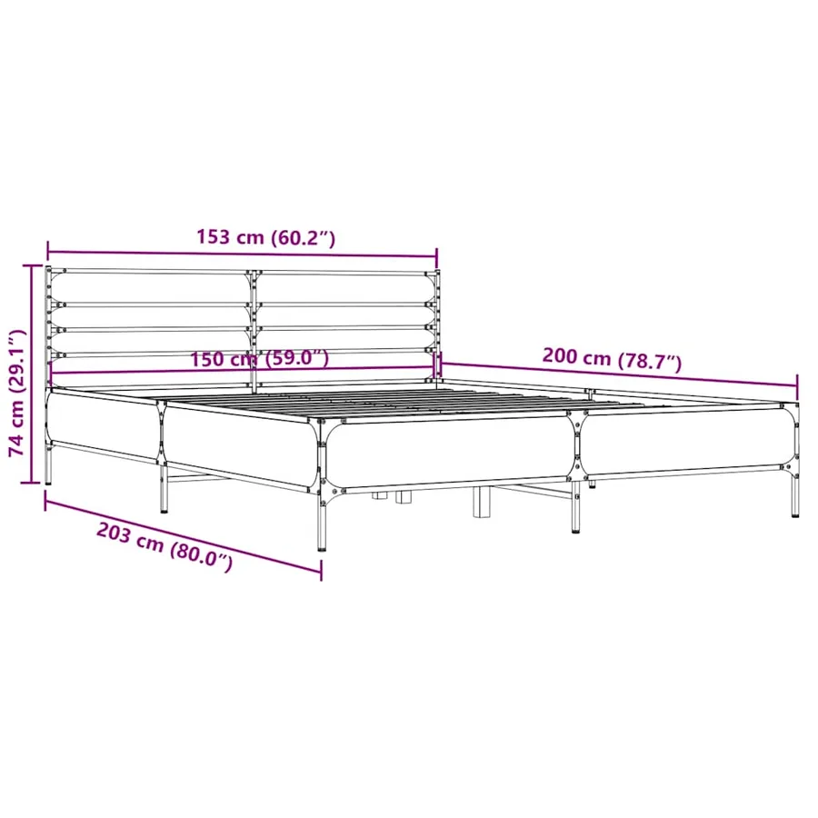 Cadre de lit sans matelas sonoma gris 150x200 cm - 9