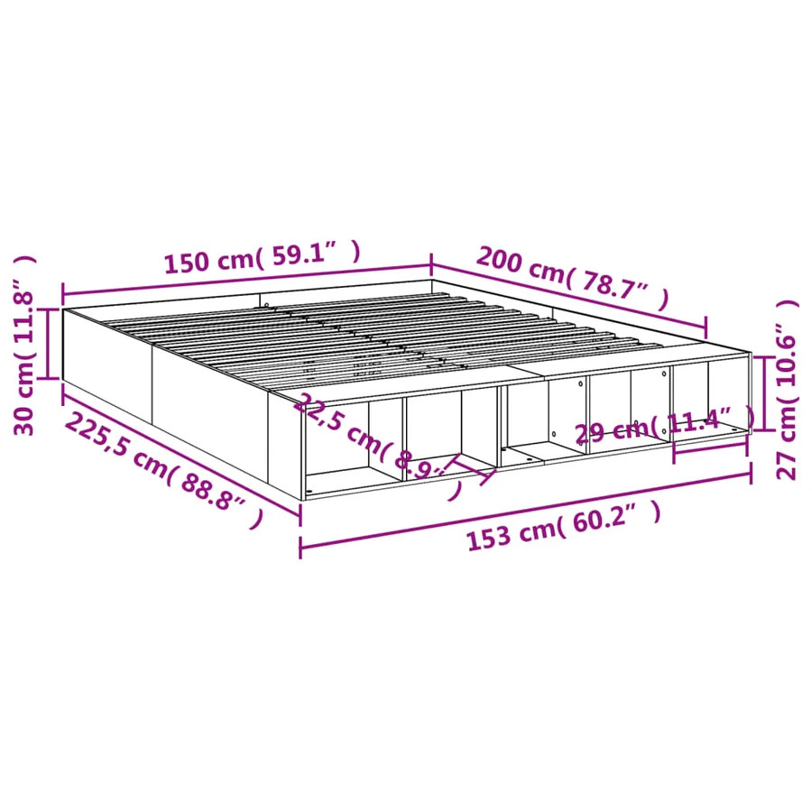 Cadre de lit sans matelas noir 150x200 cm - 10