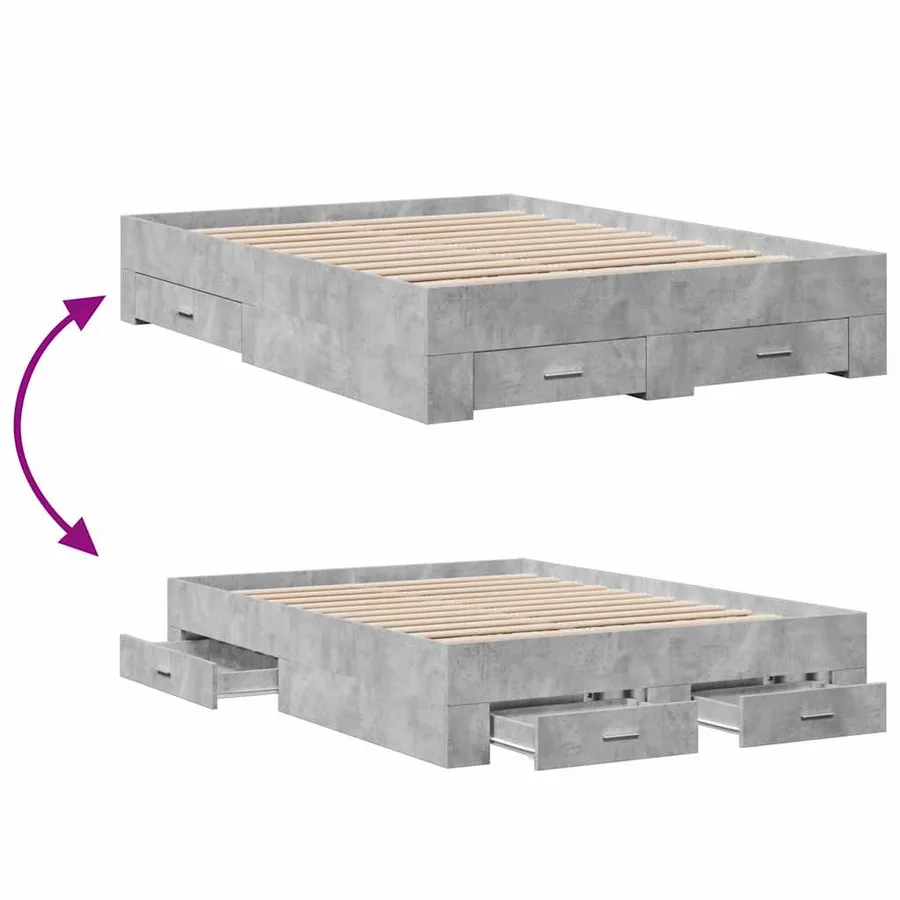 Cadre de lit avec tiroirs sans matelas gris béton 120x200 cm - 7