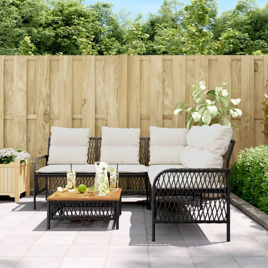 Canapés de jardin 2 pcs avec coussins Noir Résine tressée - 3