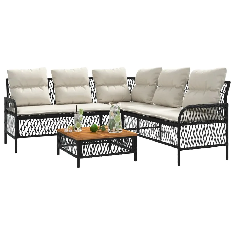 Canapés de jardin 2 pcs avec coussins Noir Résine tressée - 4