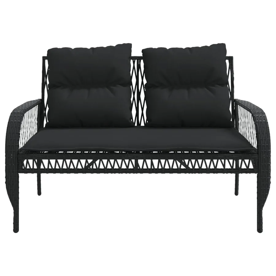 Salon de jardin 4 pcs avec coussins noir résine tressée - 7