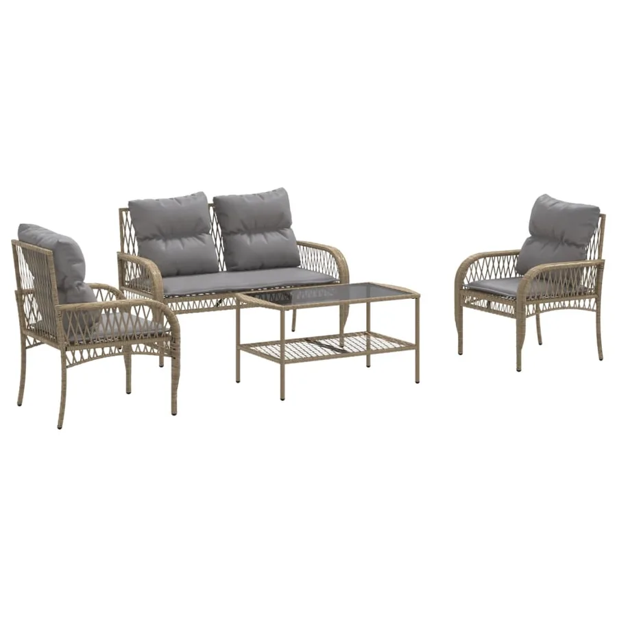 Salon de jardin avec coussins 4 pcs beige résine tressée - 2