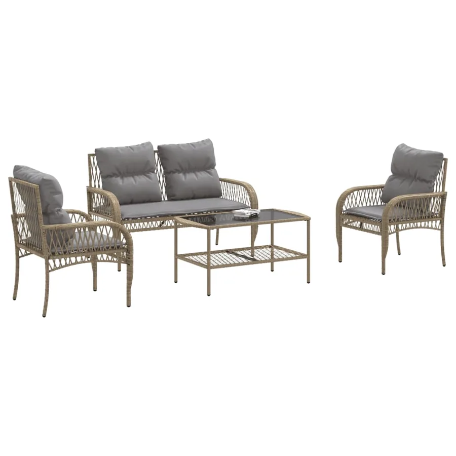 Salon de jardin avec coussins 4 pcs beige résine tressée - 3