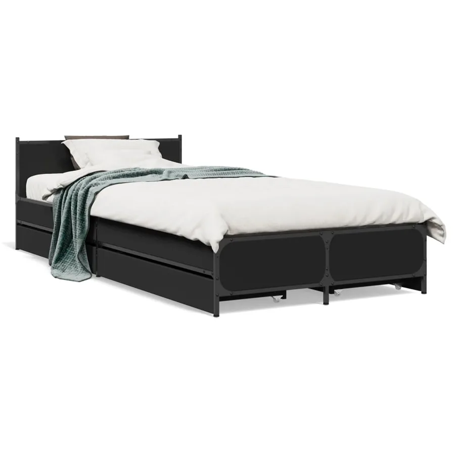 Cadre de lit avec tiroirs sans matelas noir 90x200 cm - 2