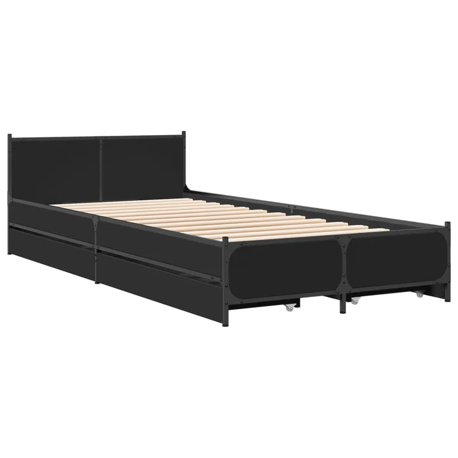 Cadre de lit avec tiroirs sans matelas noir 90x200 cm - 3