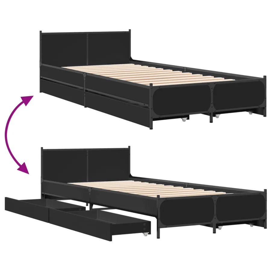 Cadre de lit avec tiroirs sans matelas noir 90x200 cm - 7