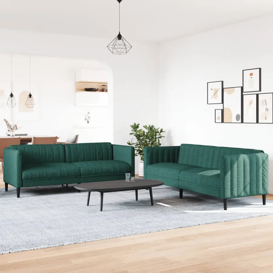 Ensemble de canapés 2 pcs vert foncé tissu - 3