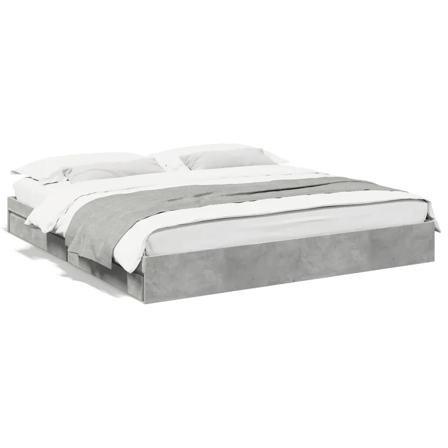Cadre de lit avec tiroirs sans matelas gris béton 200x200 cm - 2