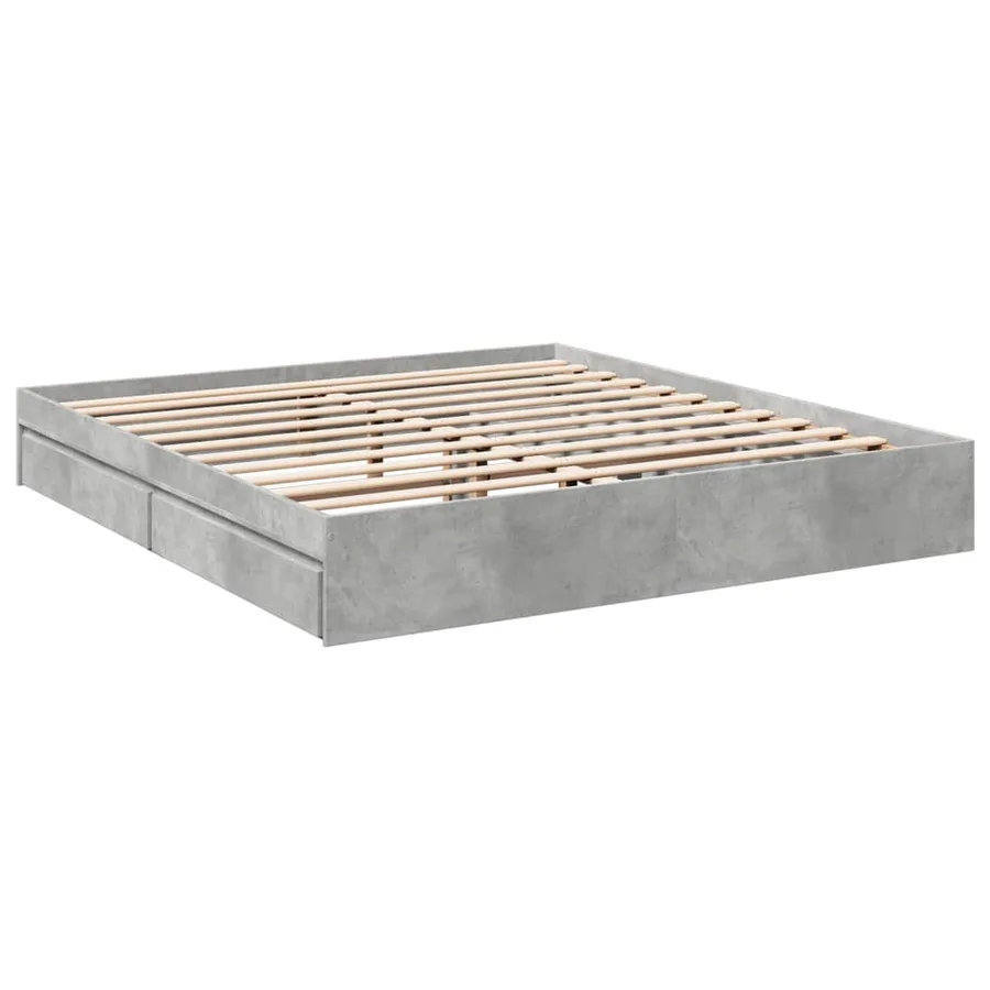 Cadre de lit avec tiroirs sans matelas gris béton 200x200 cm - 3