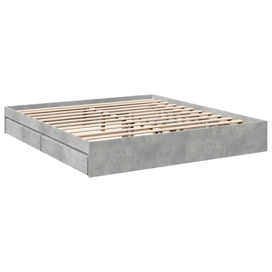 Cadre de lit avec tiroirs sans matelas gris béton 200x200 cm - 6