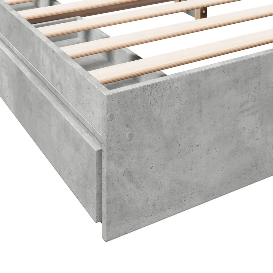 Cadre de lit avec tiroirs sans matelas gris béton 200x200 cm - 8