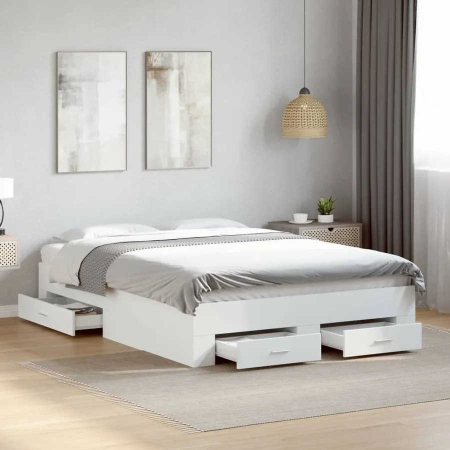 Cadre de lit avec tiroirs sans matelas blanc 120x190 cm
