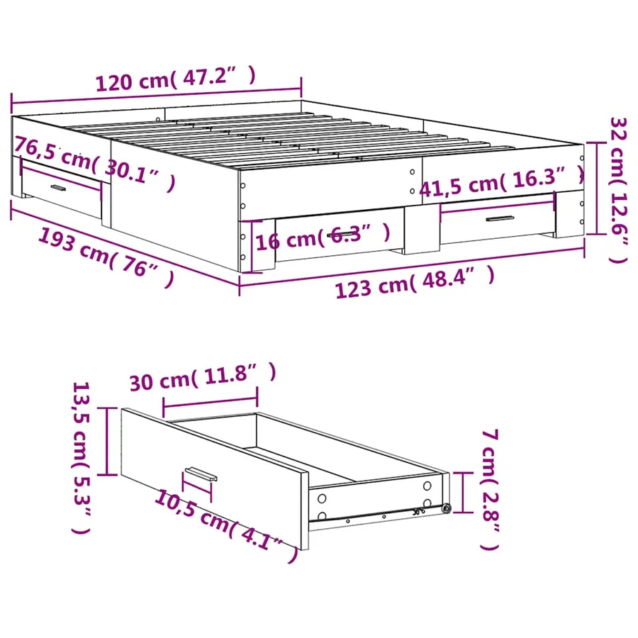 Cadre de lit avec tiroirs sans matelas blanc 120x190 cm - 10