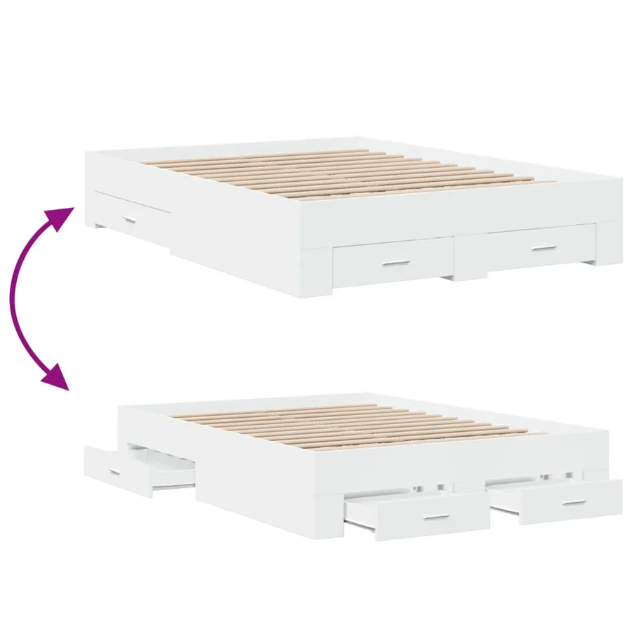 Cadre de lit avec tiroirs sans matelas blanc 120x190 cm - 7