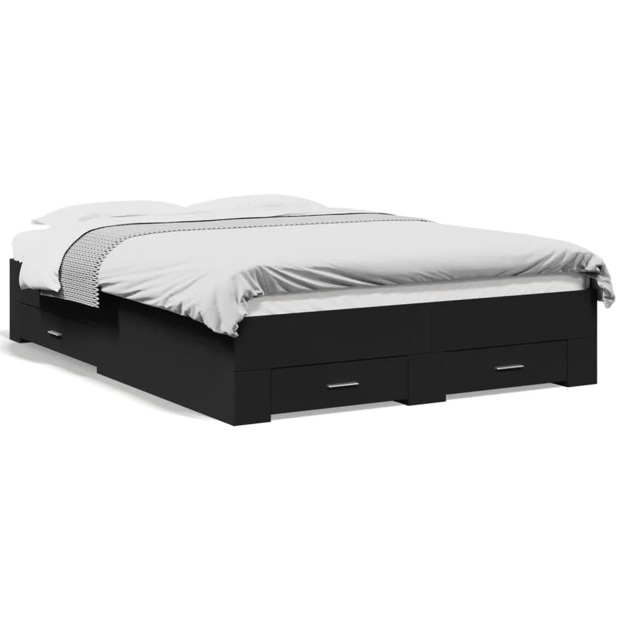Cadre de lit avec tiroirs sans matelas noir 135x190 cm - 2