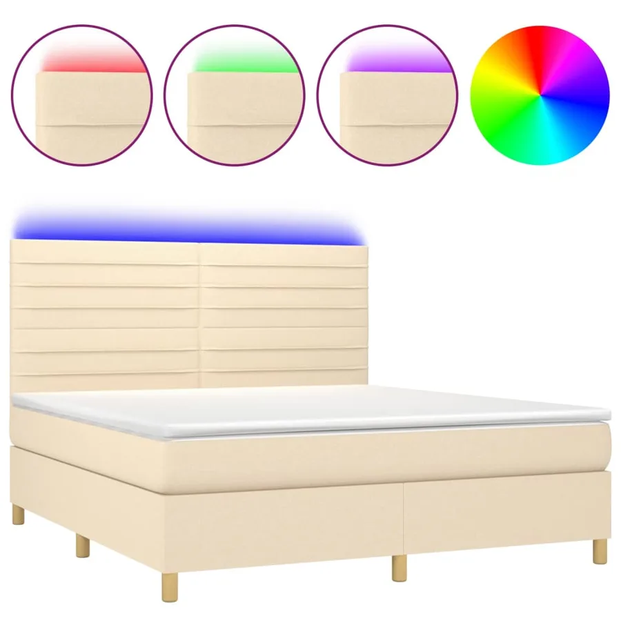 Sommier à lattes de lit et matelas et LED Crème 180x200cm Tissu - 2