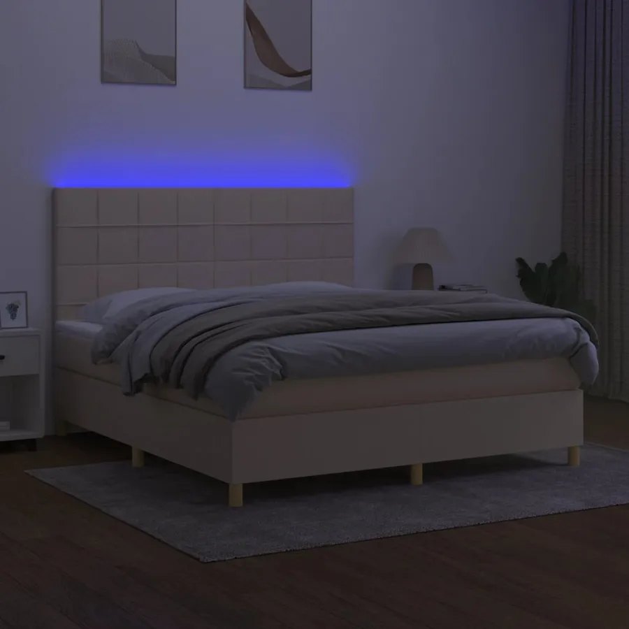 Sommier à lattes de lit et matelas et LED Crème 180x200cm Tissu - 4