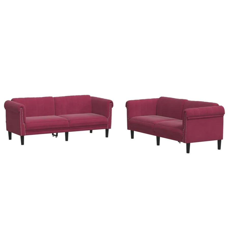 Ensemble de canapés 2 pcs rouge bordeaux velours - 2