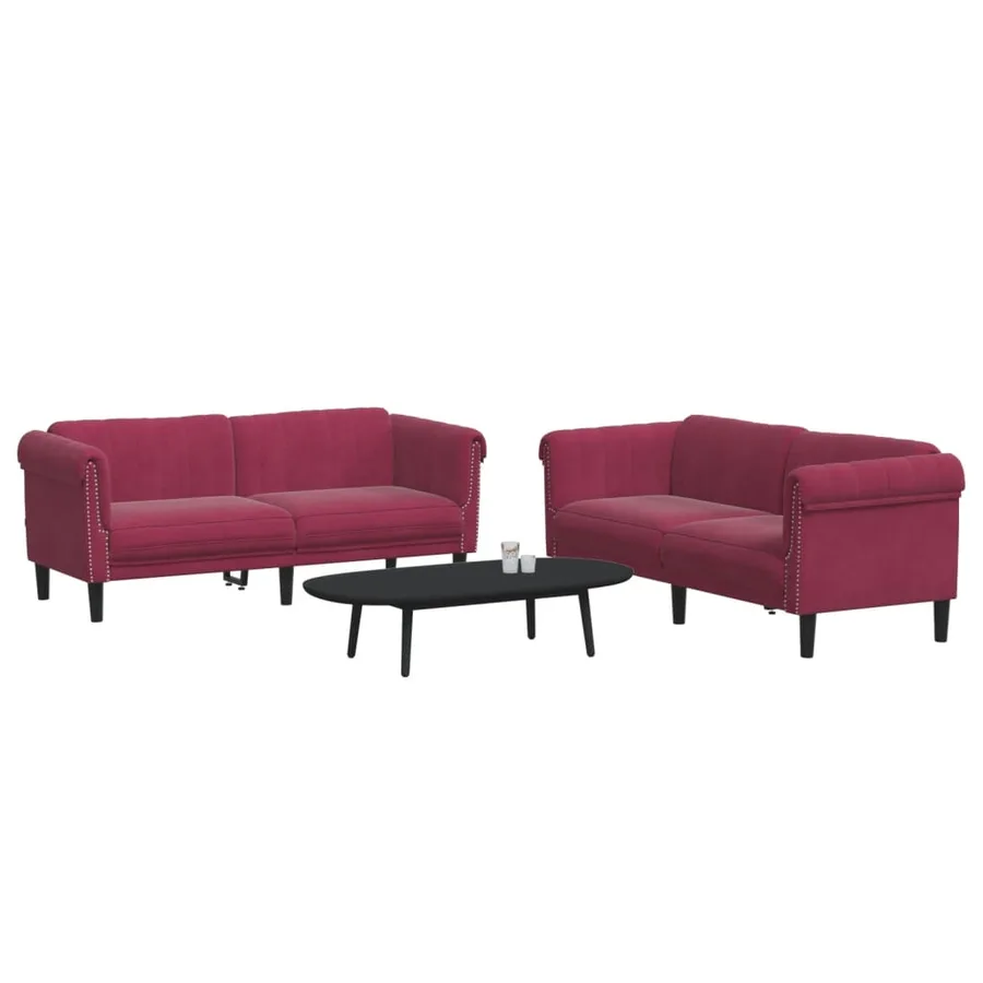 Ensemble de canapés 2 pcs rouge bordeaux velours - 3