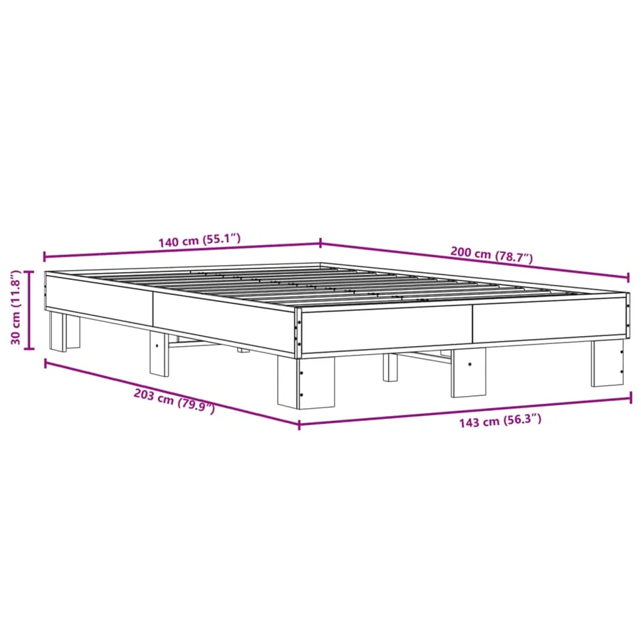 Cadre de lit sans matelas noir 140x200 cm - 9