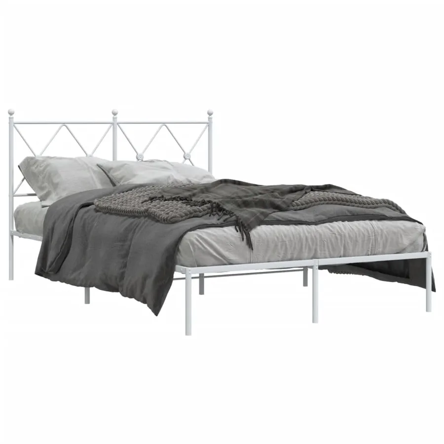 Cadre de lit métal sans matelas et tête de lit blanc 120x200 cm - 2