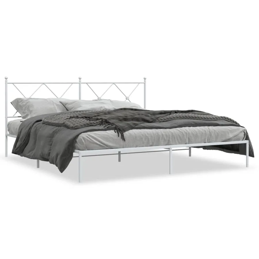 Cadre de lit métal sans matelas et tête de lit blanc 183x213 cm - 2