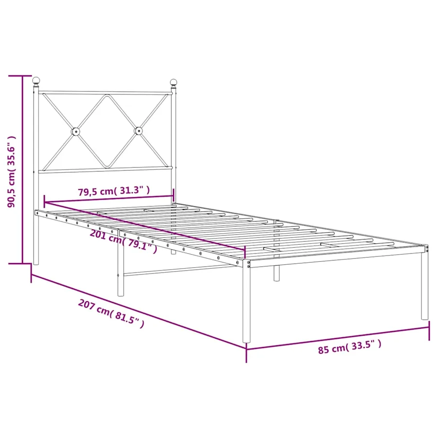 Cadre de lit métal sans matelas avec tête de lit blanc 80x200cm - 8