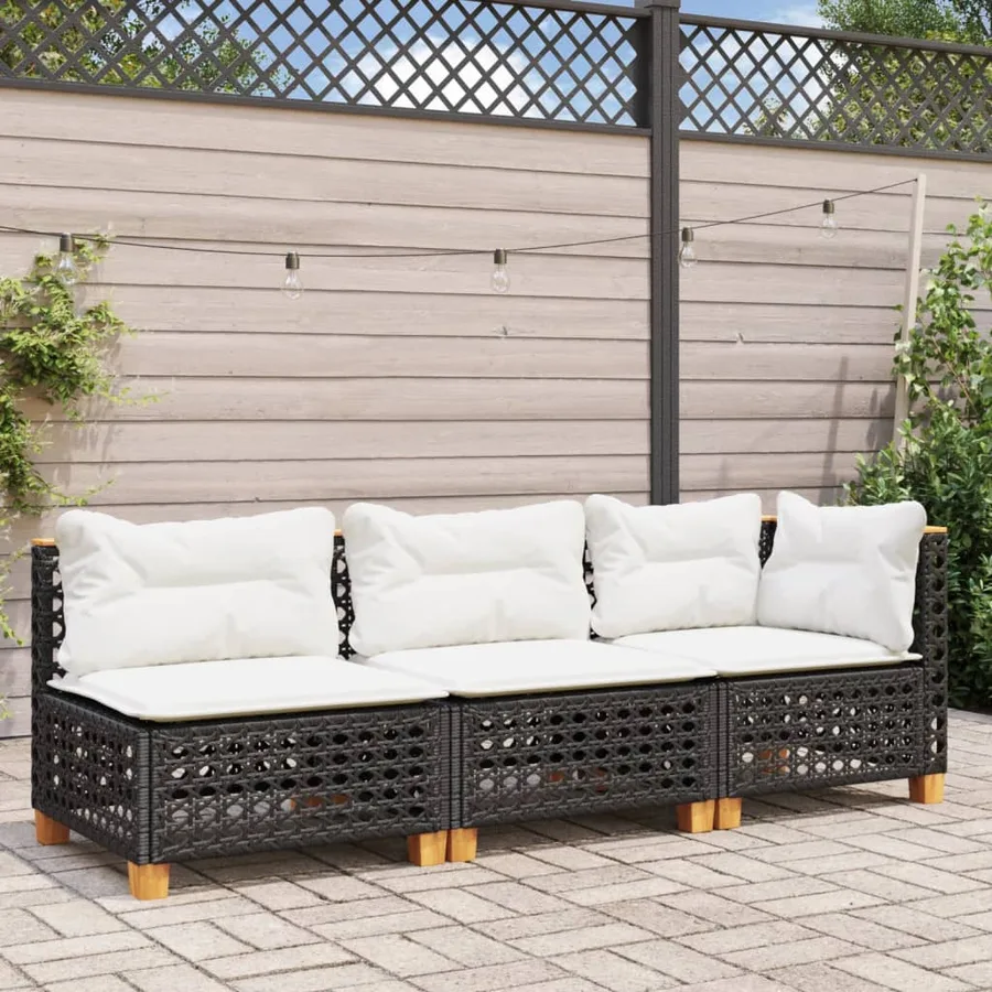 Canapé de jardin avec coussins 3 places noir résine tressée - 3