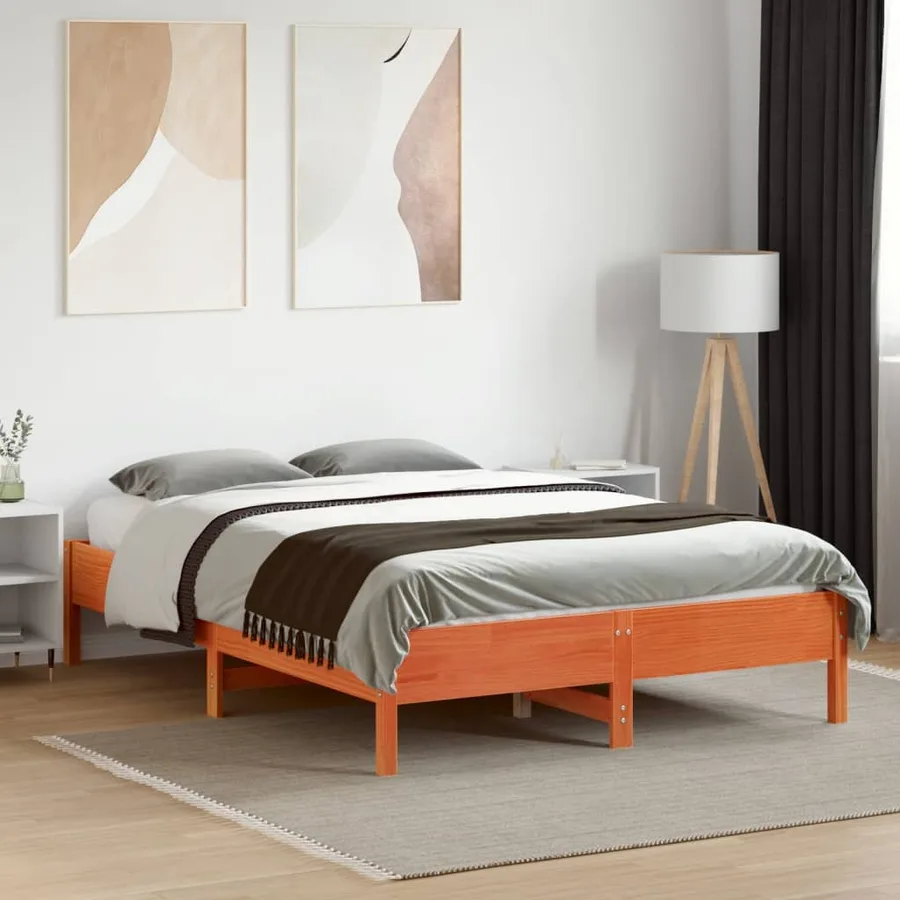 Cadre de lit sans matelas cire marron 140x190cm bois pin massif - 3