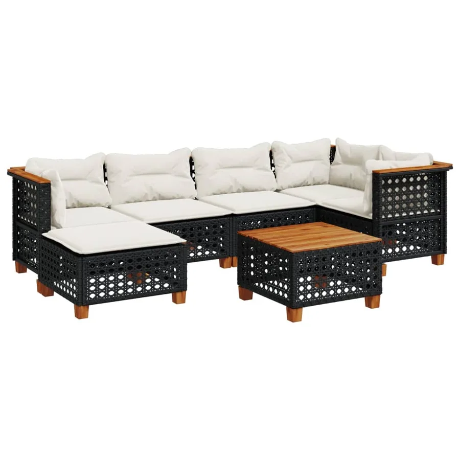 Salon de jardin 7 pcs avec coussins noir résine tressée 63,5 x 63,5 x 62 cm - 61,2 kg - 2